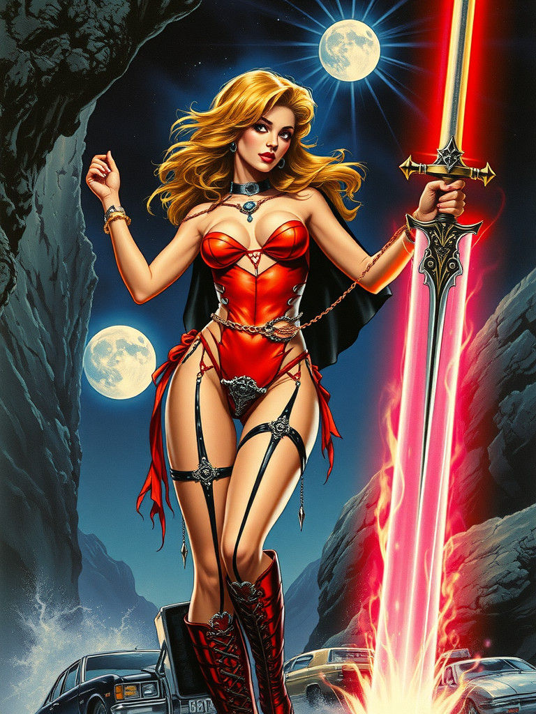 Gothic Punk Warrior with Glowing Sword