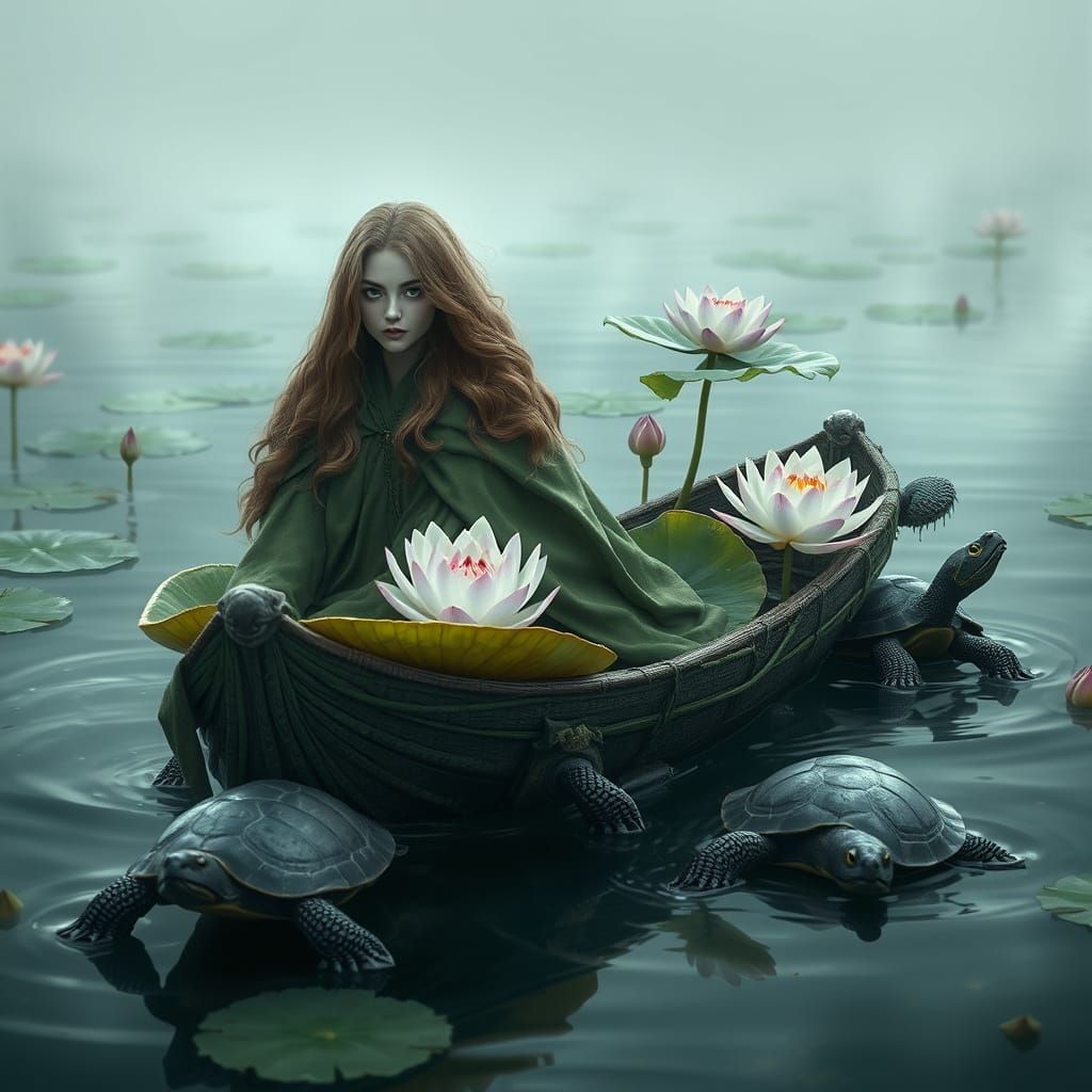 Lotus Pond Guardian on Turtle-Drawn Barge