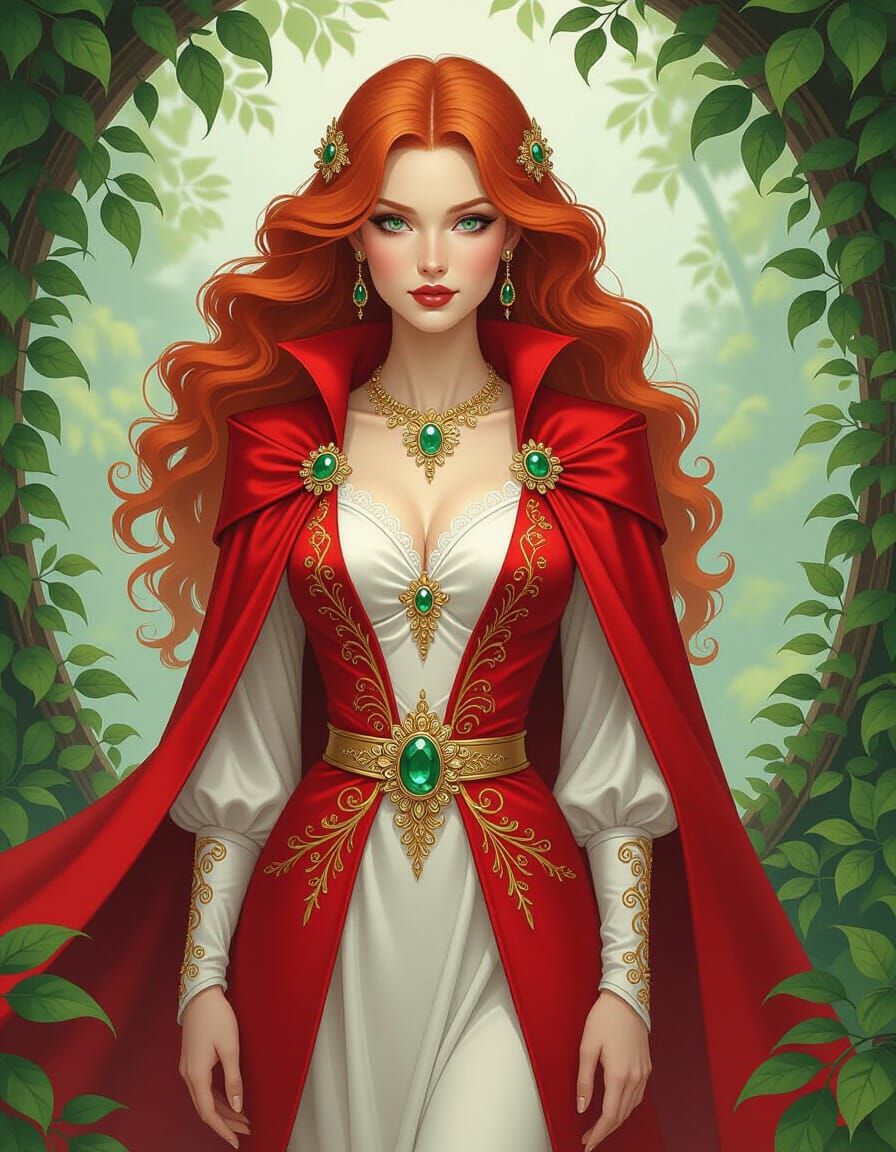 Fantasy Nymph in Red Cape, Forest Setting