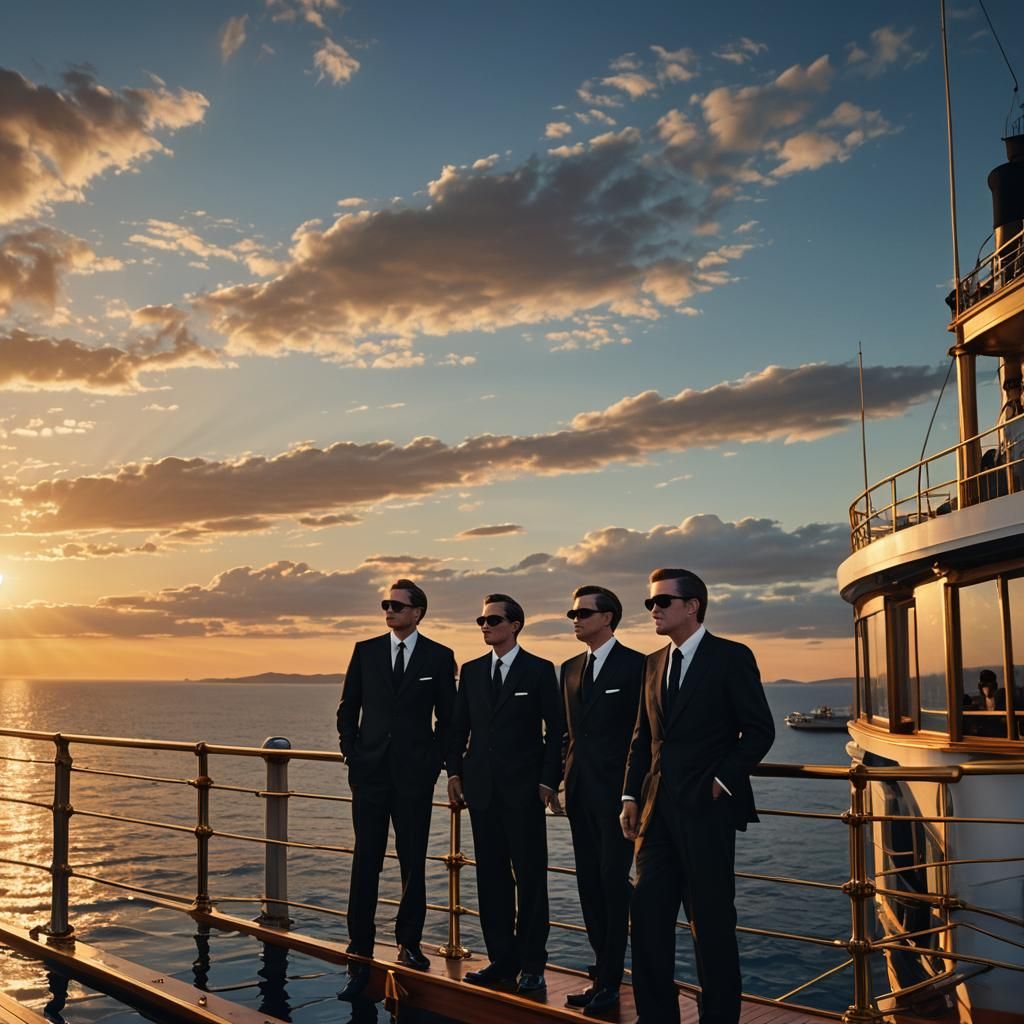 Men in Black on the Titanic at Sunset