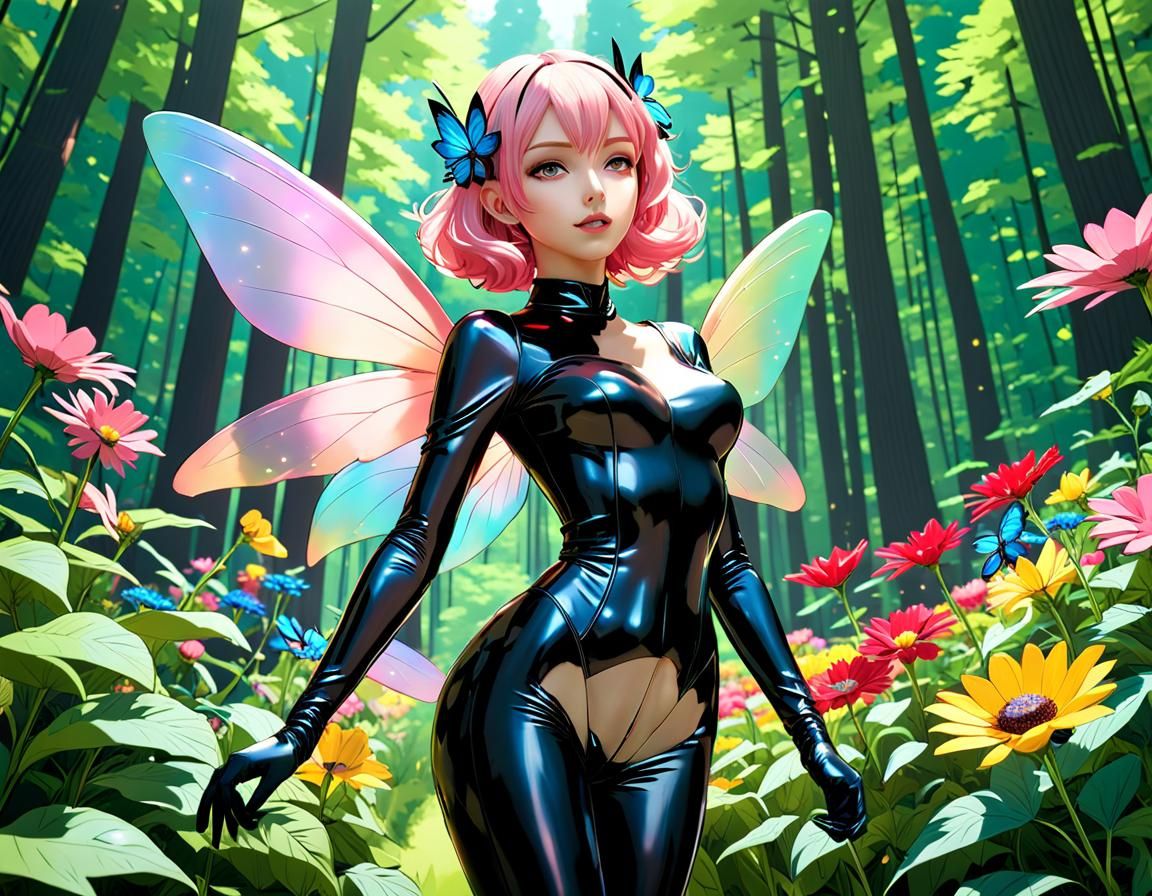 Latex Fairy in Summer Forest: 3D Anime Art