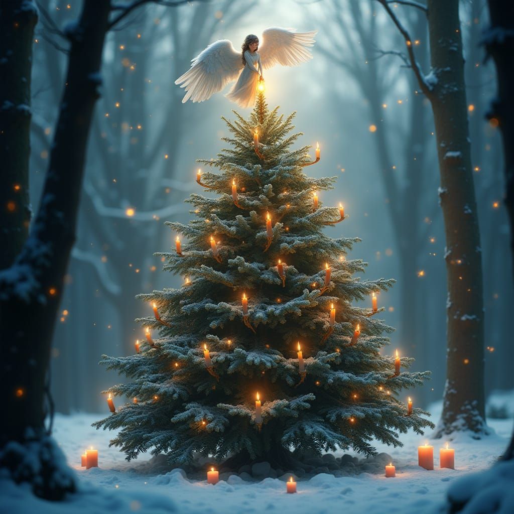 Serene Whimsical Christmas Tree in Forest Glade