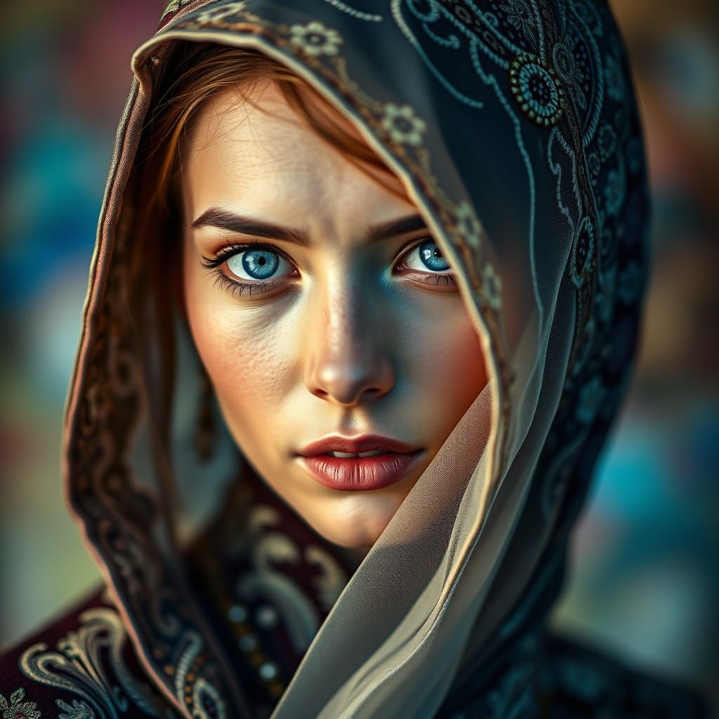 Woman with Blue Eyes in Hyperrealistic Style
