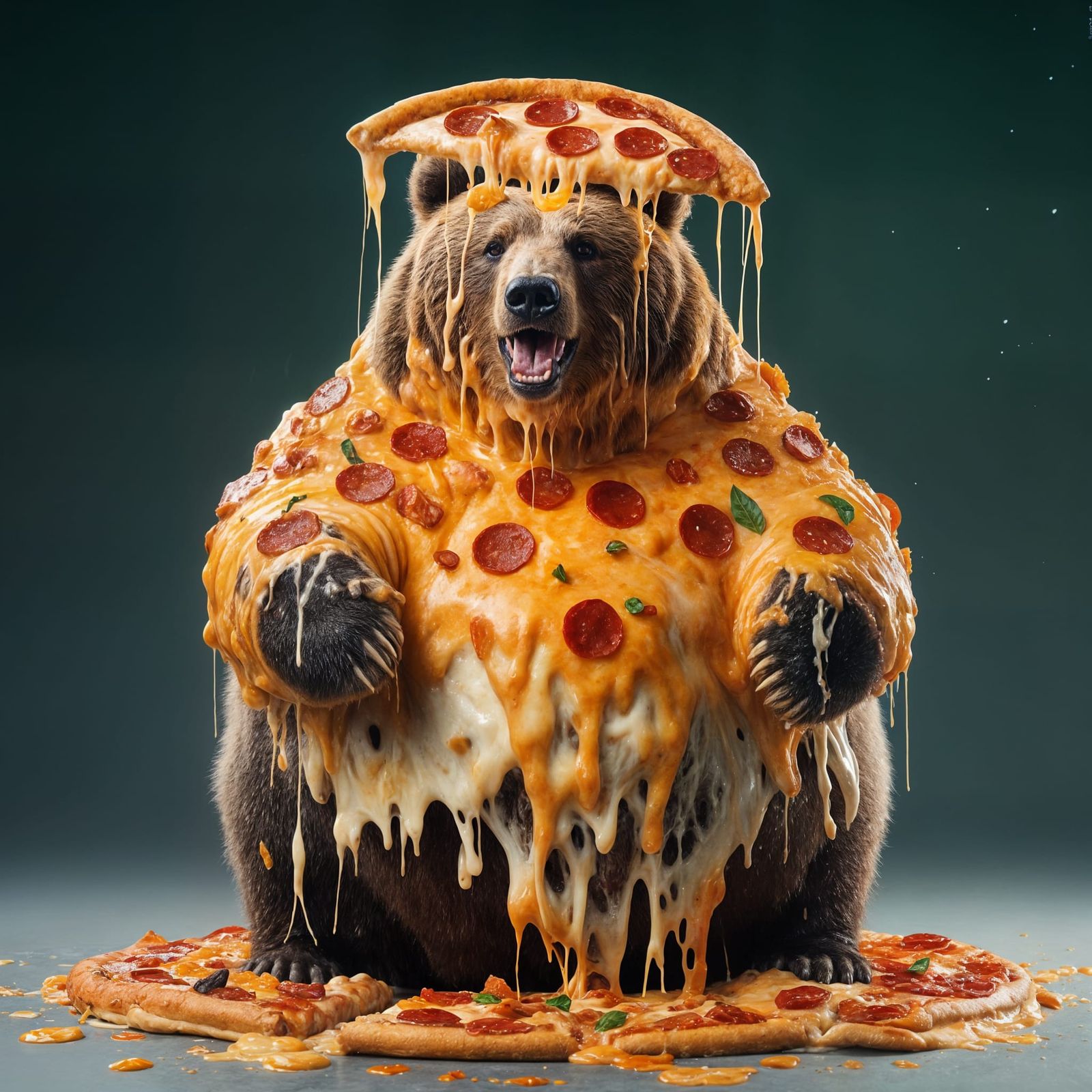Surprised Bear Covered in Pizza: Microphotograph Portrait