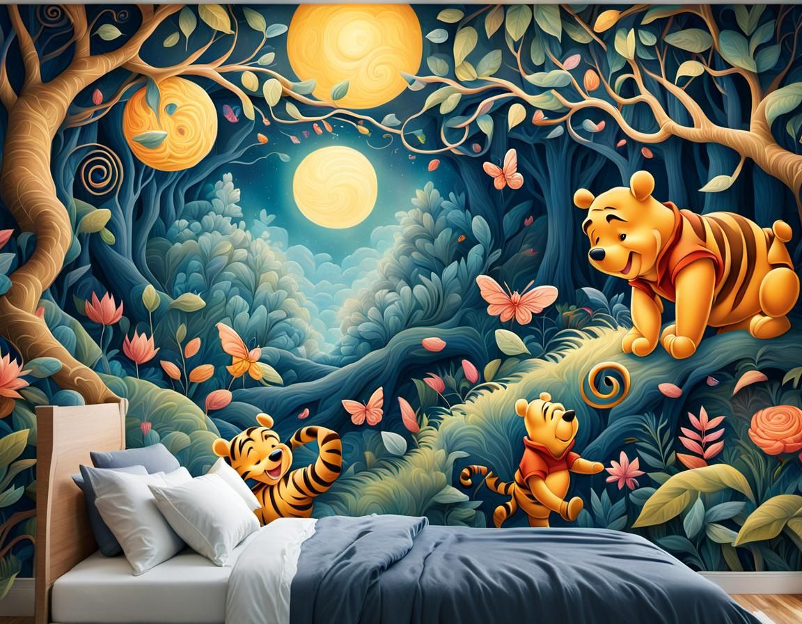 Pooh, Tigger, and Piglet Mural in Fantasy Style