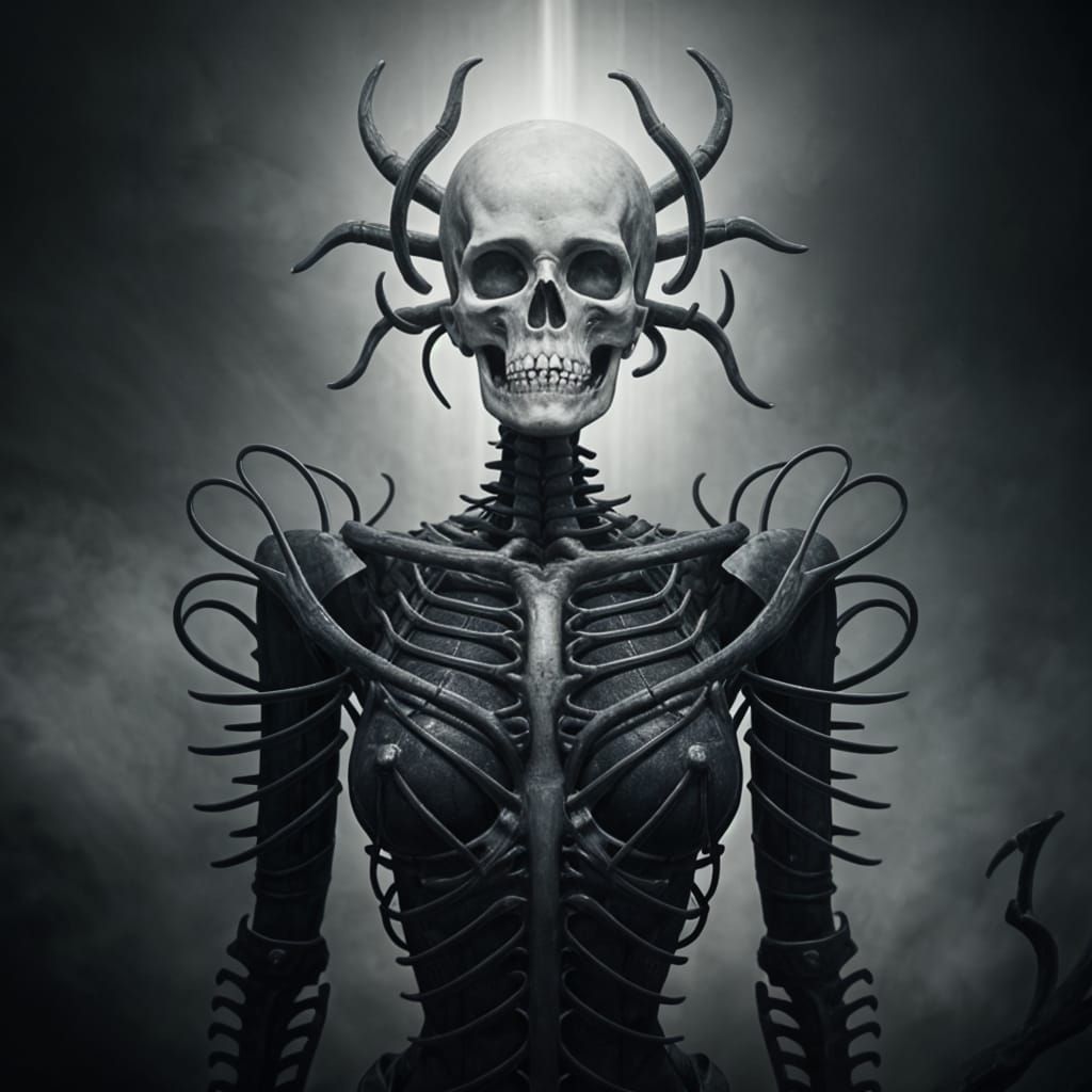 Surreal Flesh Landscape with Glowing Beacon Bones