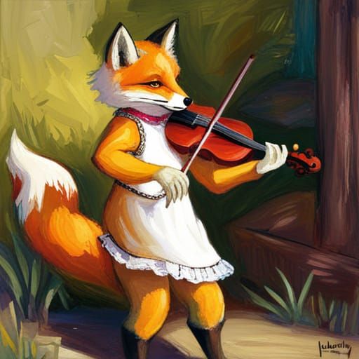 Fox Girl Violinist in Gurney-Style Oil Painting