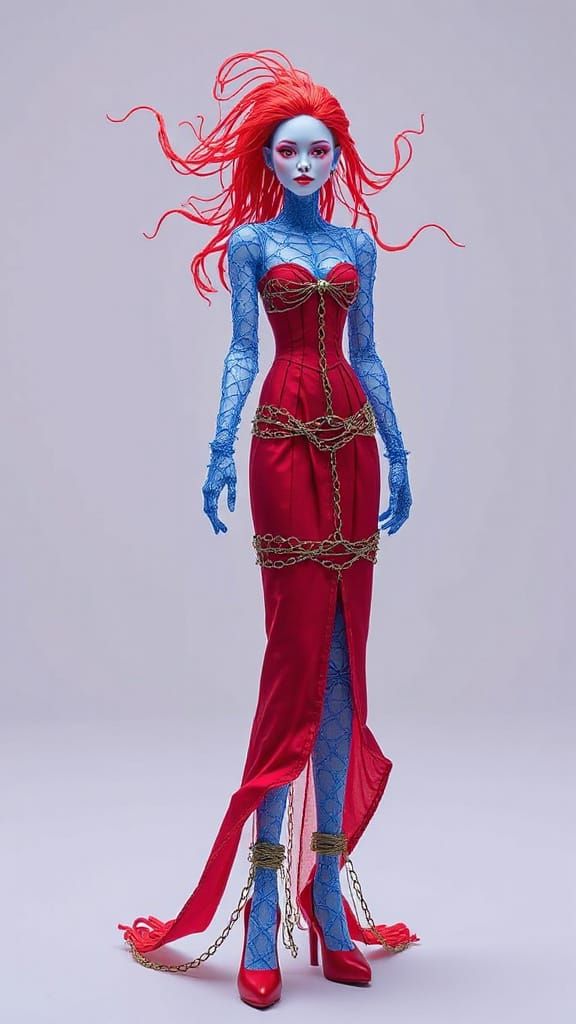 Cyberpunk Goddess Made of Wires in Red