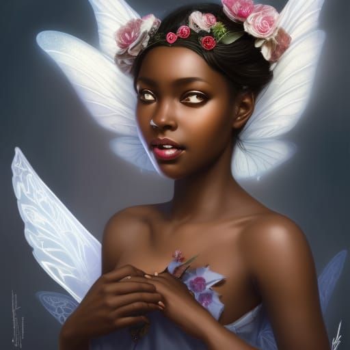 Enchanting Dark Skin Fairy Portrait in Hyperdetailed Style