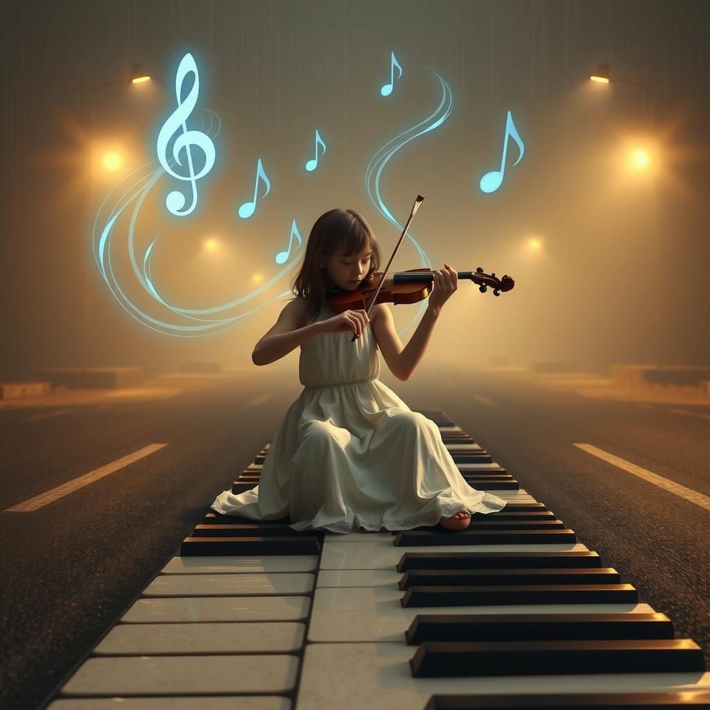 Melancholic Girl's Symphony on Piano Key Street