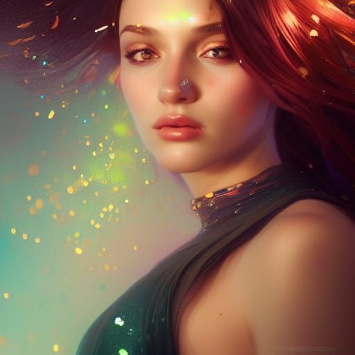 Glittering Girl Portrait in Art Nouveau Style