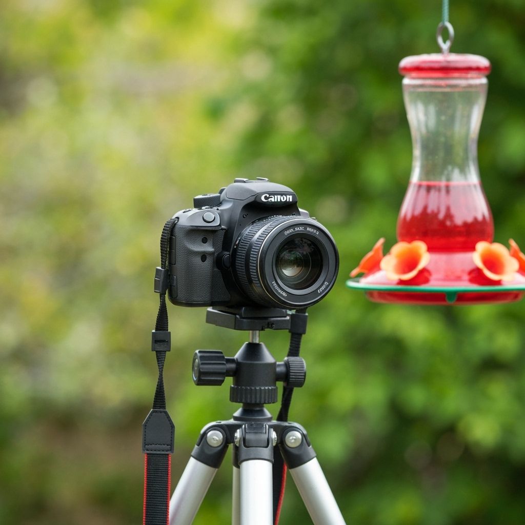 Camera Waits for Hummingbirds with Vibrant Nectar