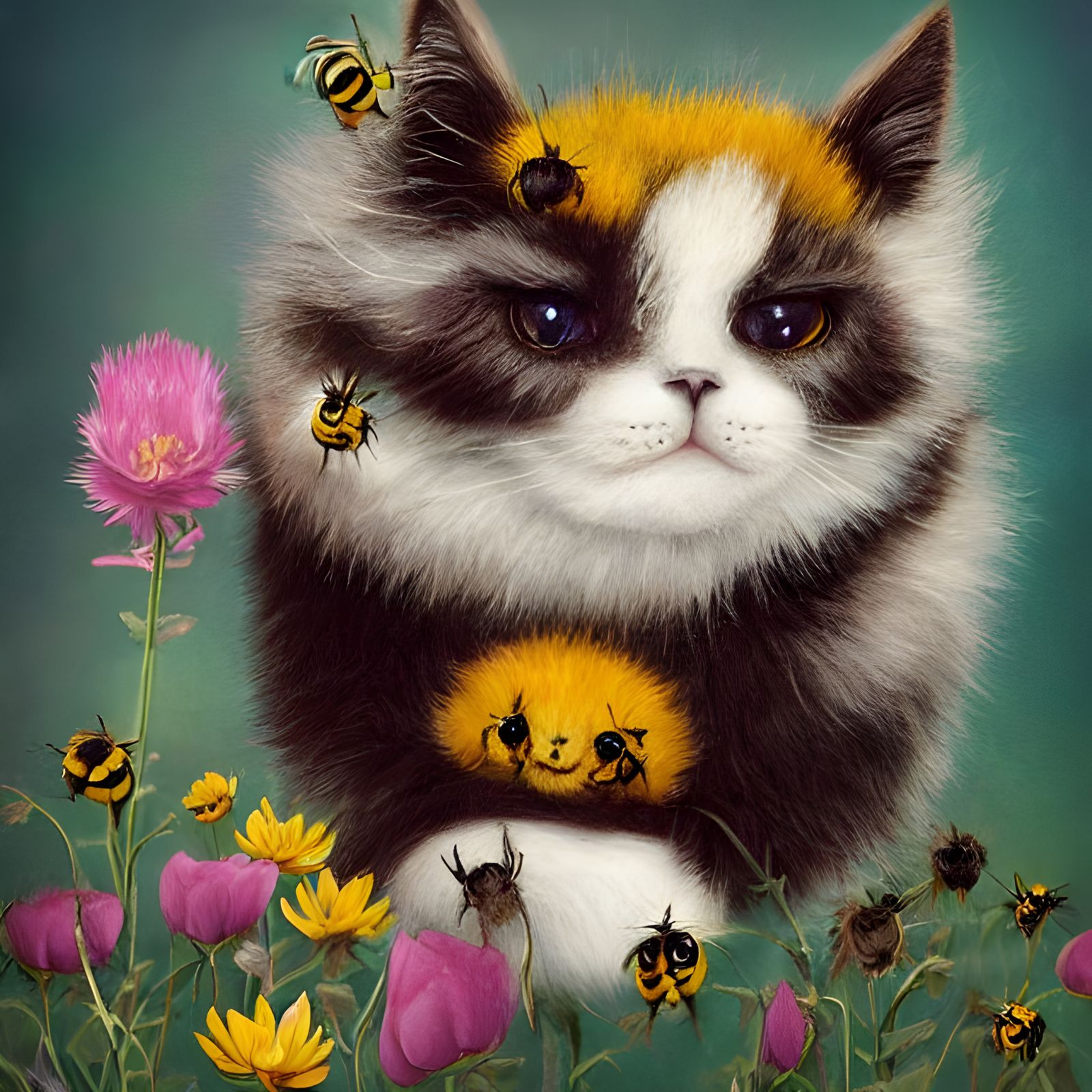 Bumblecat on Flower: Fantasy Portrait in 8K