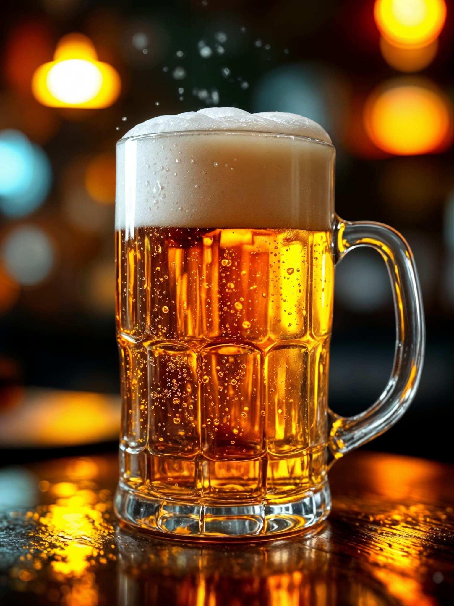 Hyper-Realistic Beer Macro Photo in Dim Bar