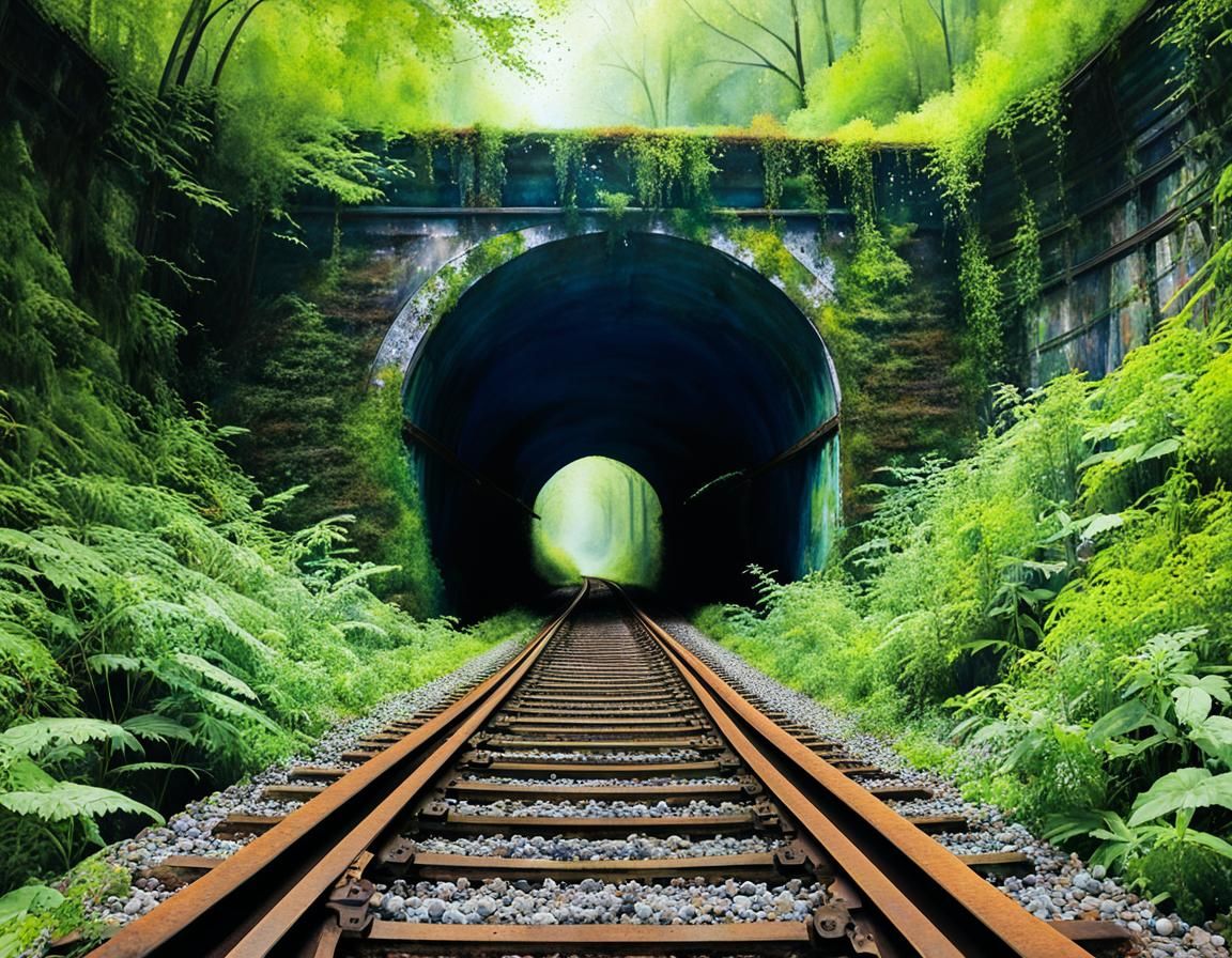 Whimsical Watercolor: Nature Reclaims Abandoned Tunnel