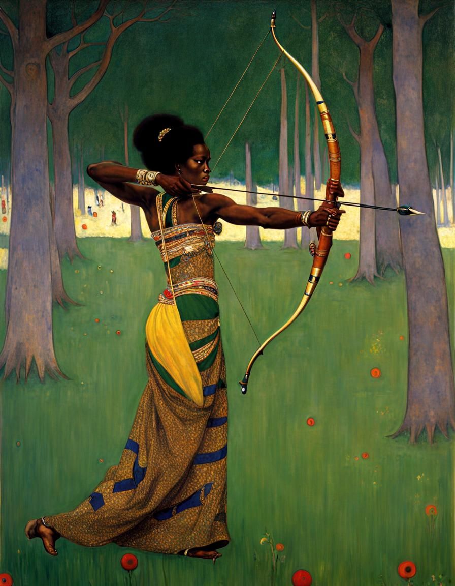 African American Archer in Gustav Klimt Style