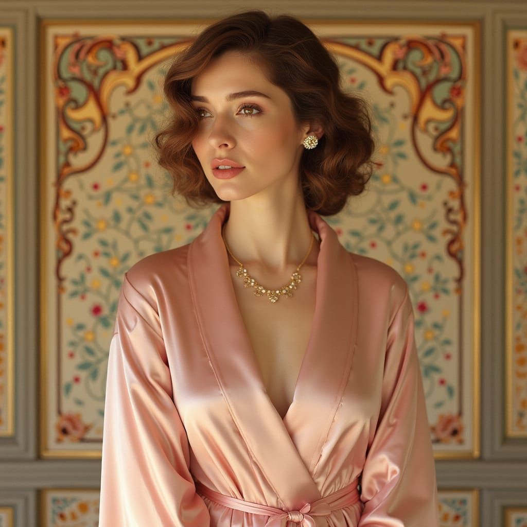 Bride with Retro Waves in Art Nouveau Style