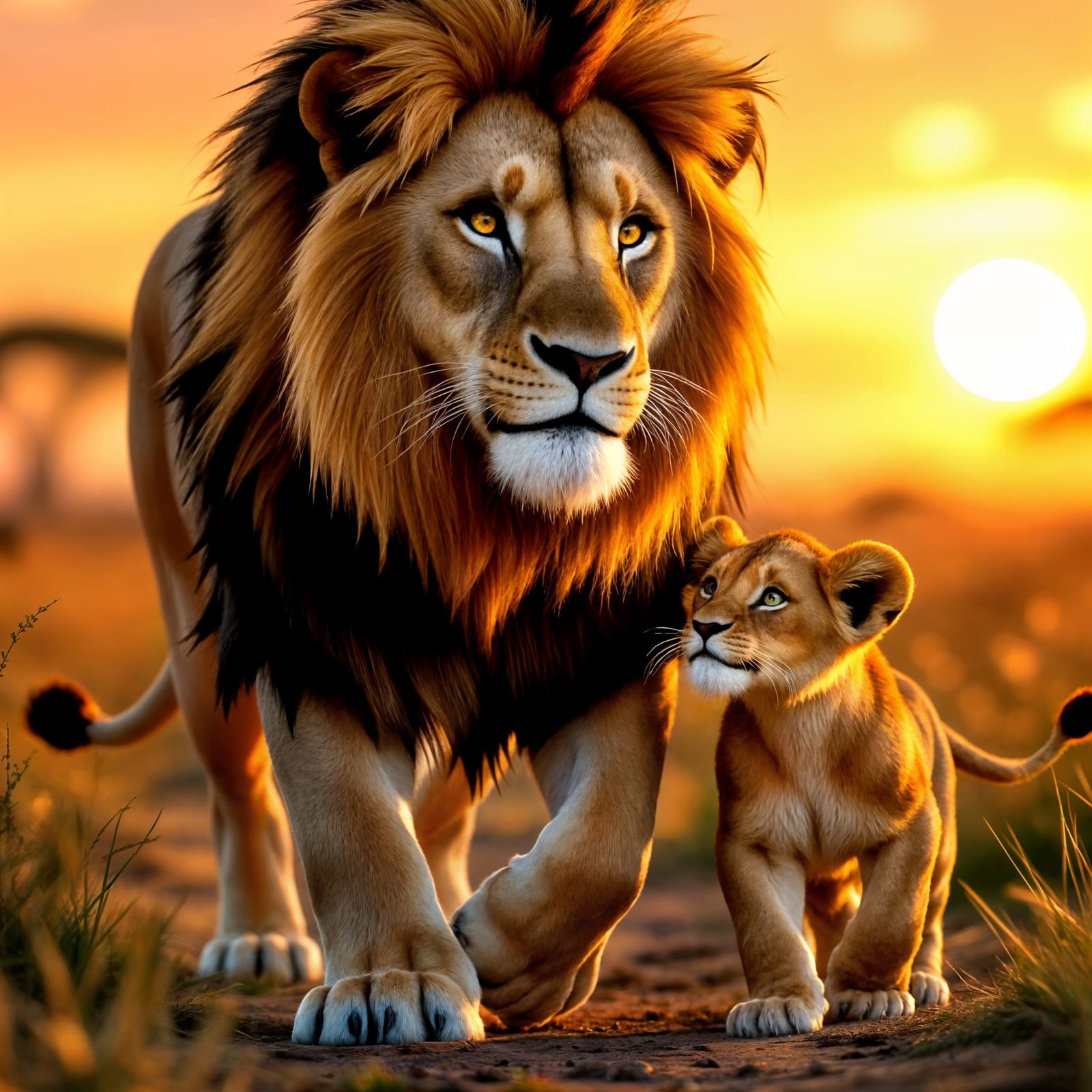 Lion and Cub: A Heartwarming Disney-Style Savanna Scene