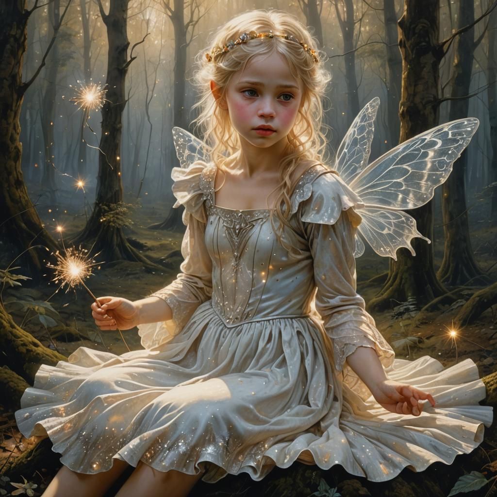 Fairy Child with Sparkler in Dreamy Forest