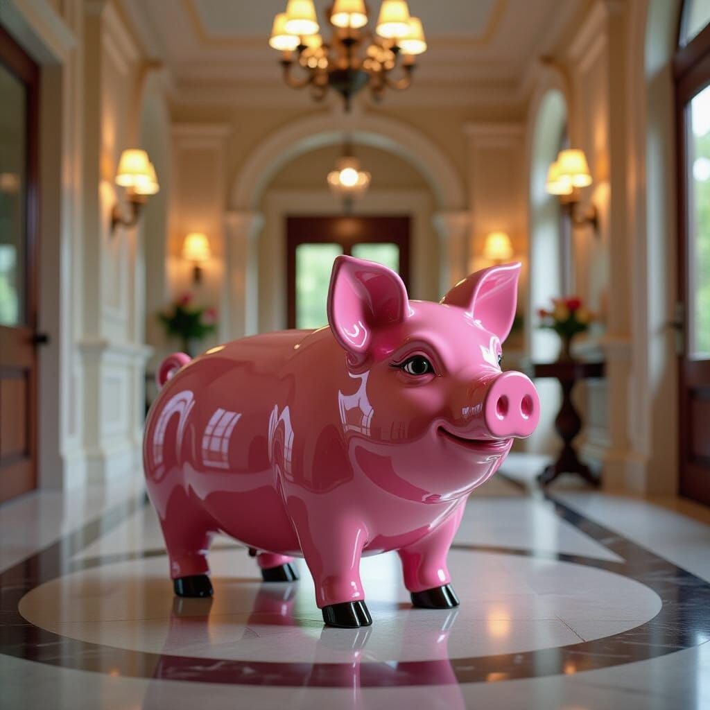 Ceramic Pig Sculpture in Opulent Foyer