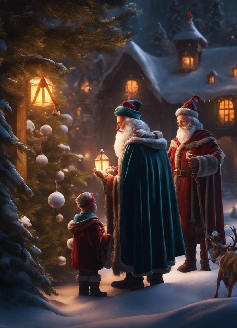 Children with Santa Claus: Detailed Fantasy Art