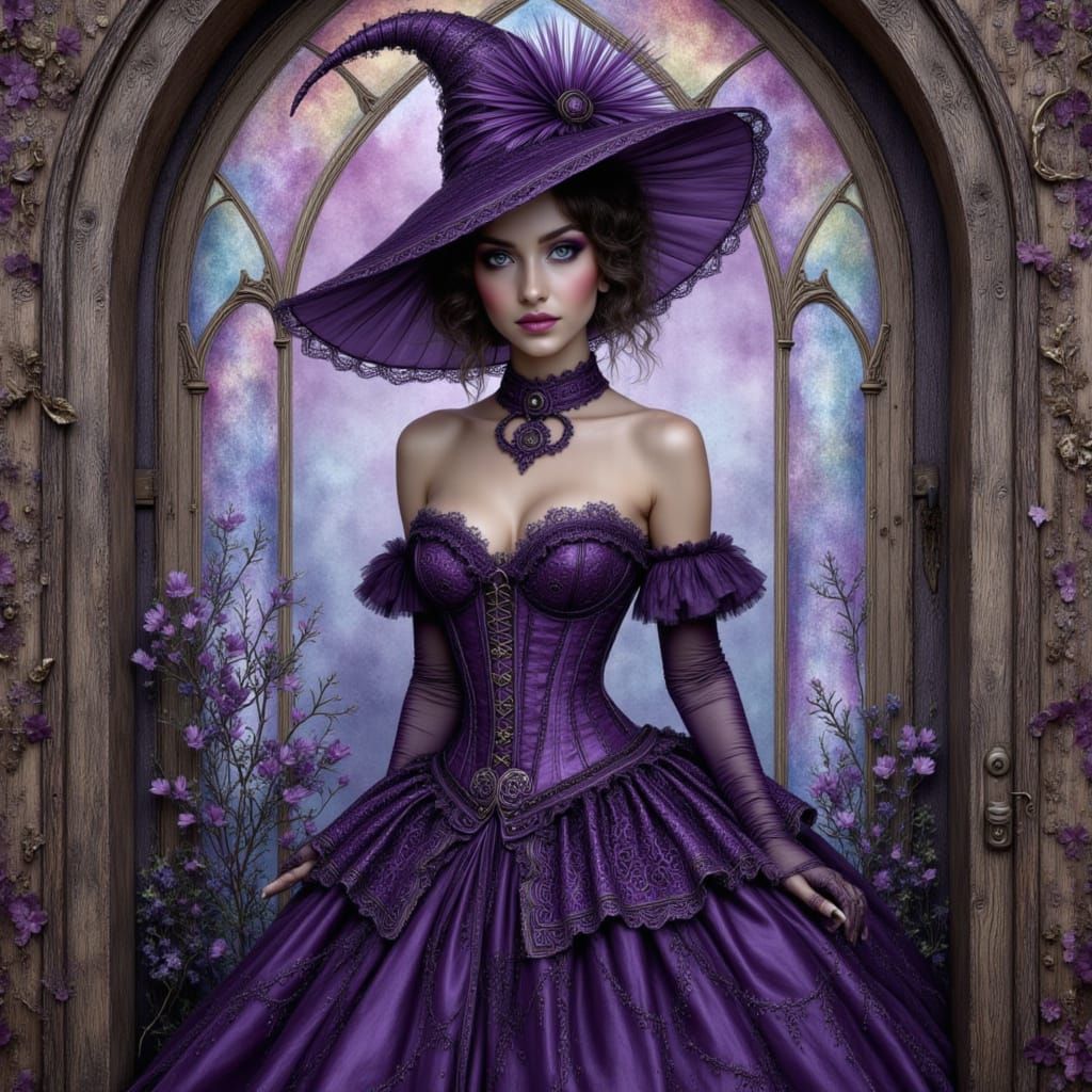 Victorian Girl in Gothic Dreamscape: Watercolor