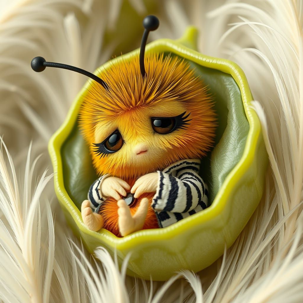 Bumble Bee Snoozing in Pea Pod: 3D Render