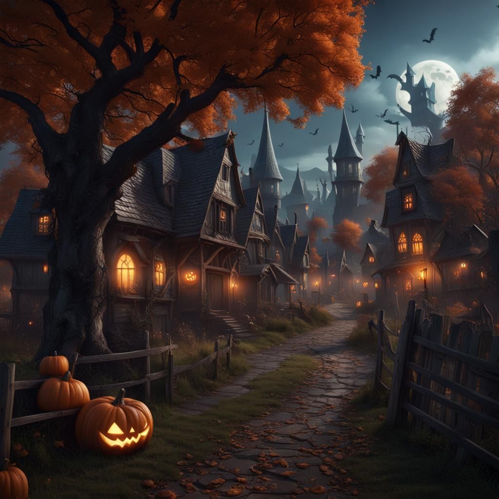 Halloween Village: Detailed Matte Painting in 8K