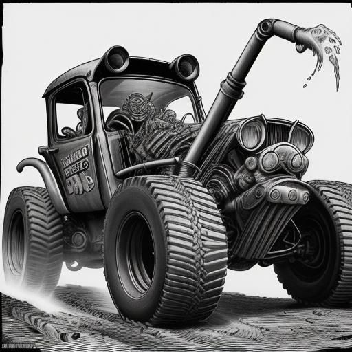 CAT 336 Excavator Caricature in Ratfink Style