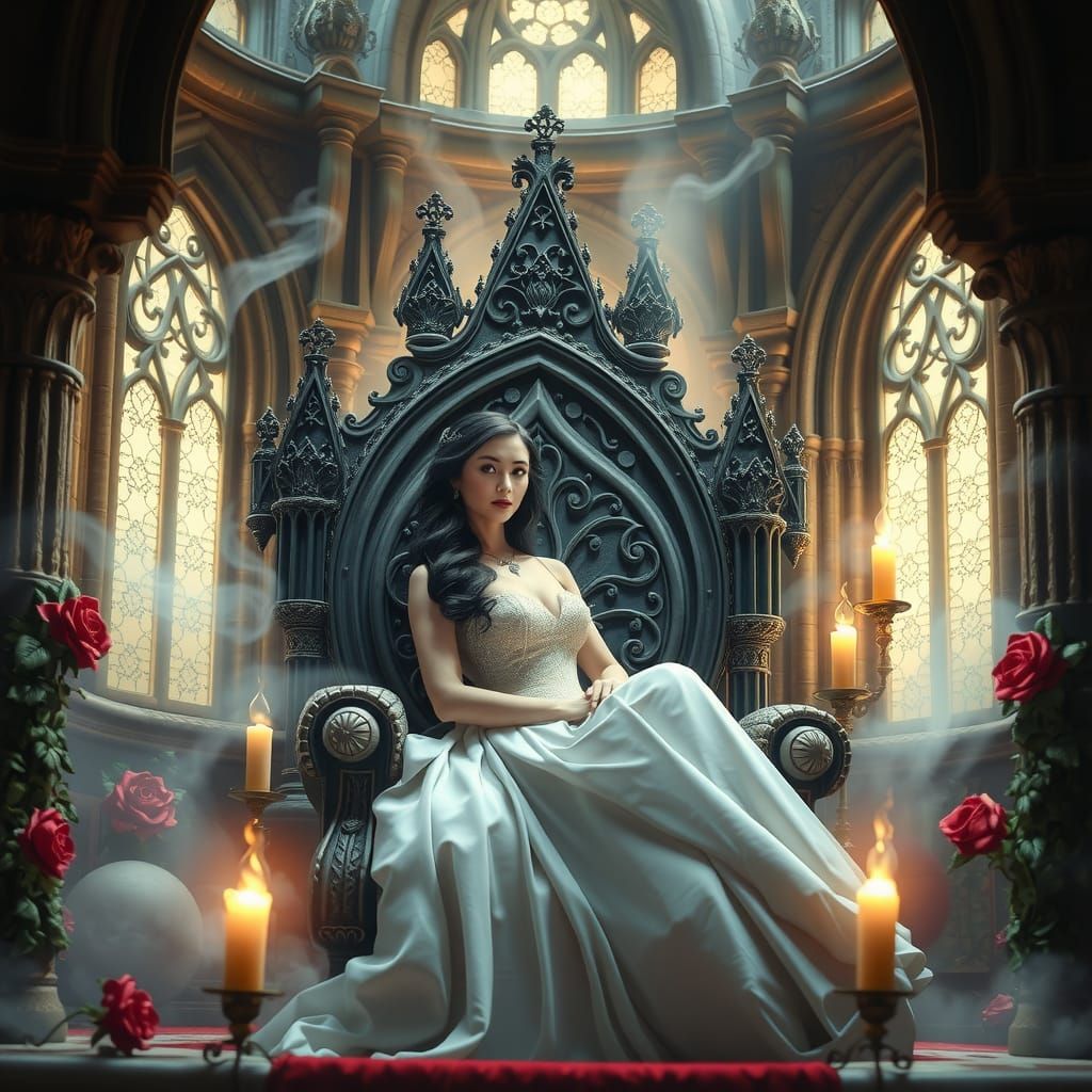 Ethereal Queen in Mystical Gothic Castle