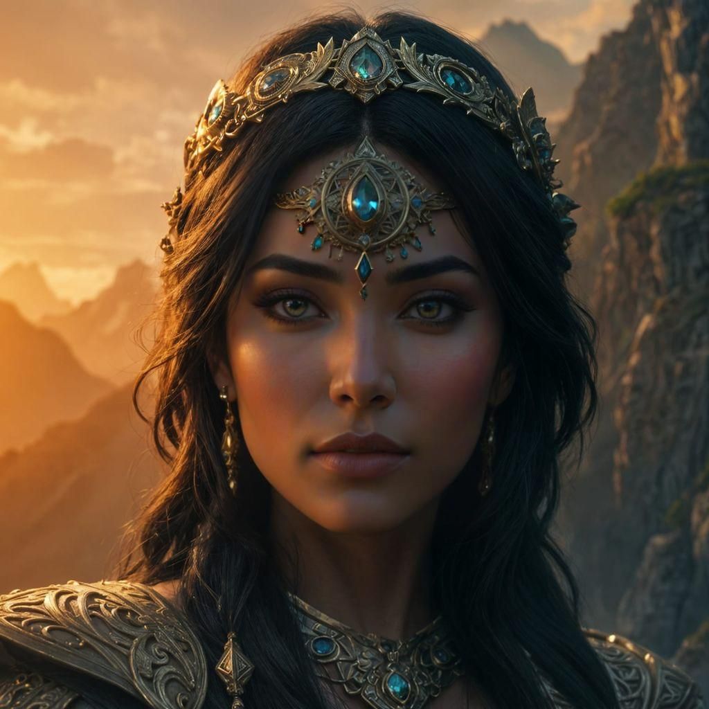Fantasy Mountain Priestess Portrait in Dramatic Lighting