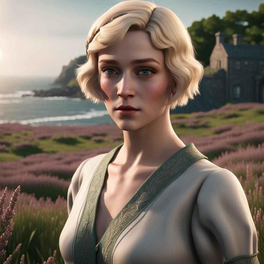 1920s Woman in Heather Field: 3D Game Cinematic