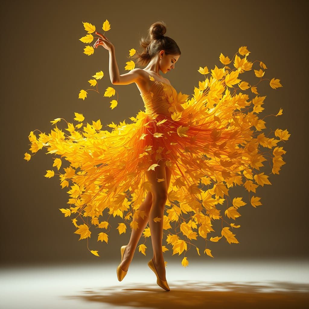 Ethereal Autumn Goddess in Motion