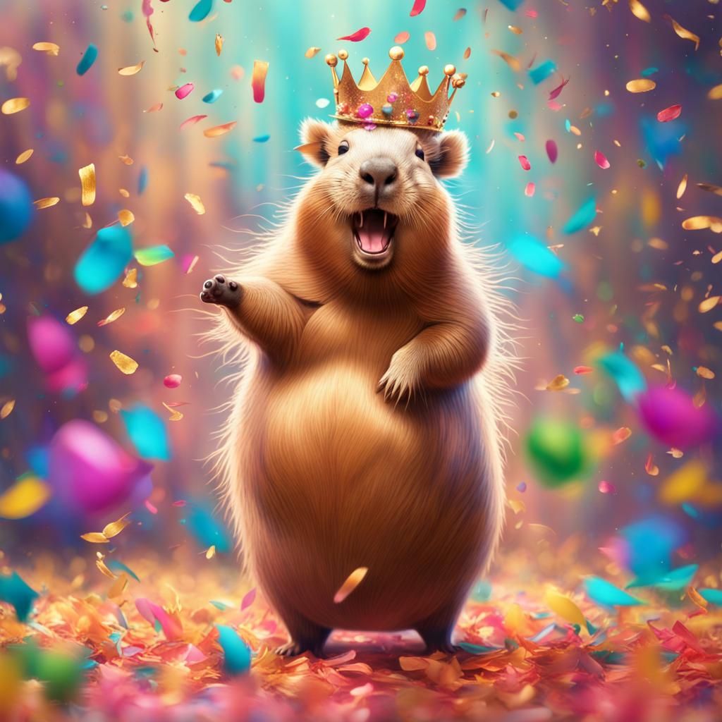 Dancing Capybaras in Gowns with Confetti Background