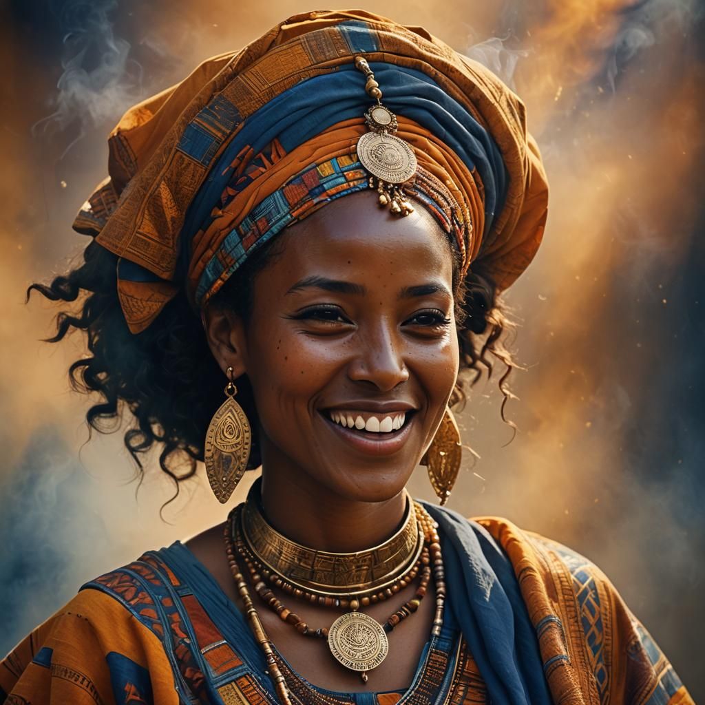 Ethiopian Woman Laughing, Art Nouveau Portrait in 8K