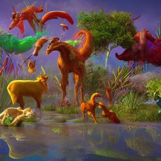 Rainbow Reflections: Glass Farm Animals in Fantasy Art