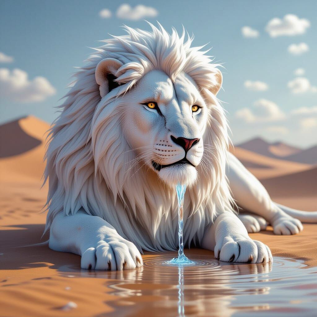 Realistic Ice Lion Melts in Desert Heat
