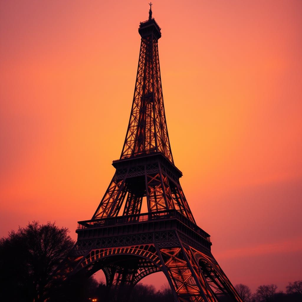 Eiffel Tower at Golden Hour in Cinematic Film Style