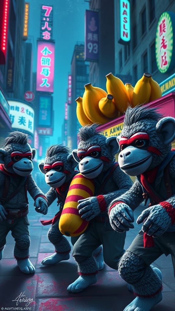 Mischievous Sock Monkeys Steal Surreal Sock Bananas in Neon ...