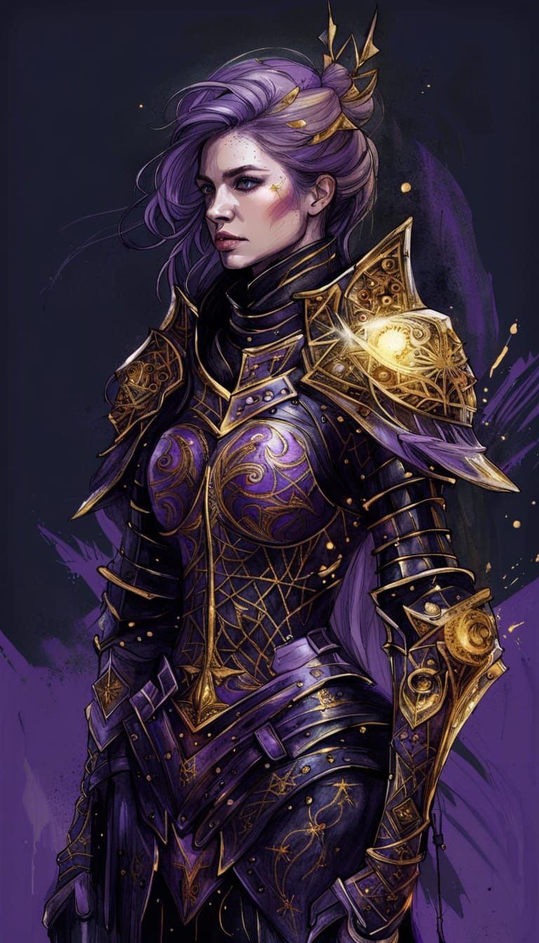Knight Mage Lady in Black and Violet Armor