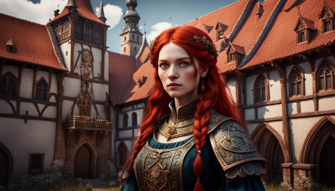 Medieval Redhead in Poland: Detailed Fantasy Art