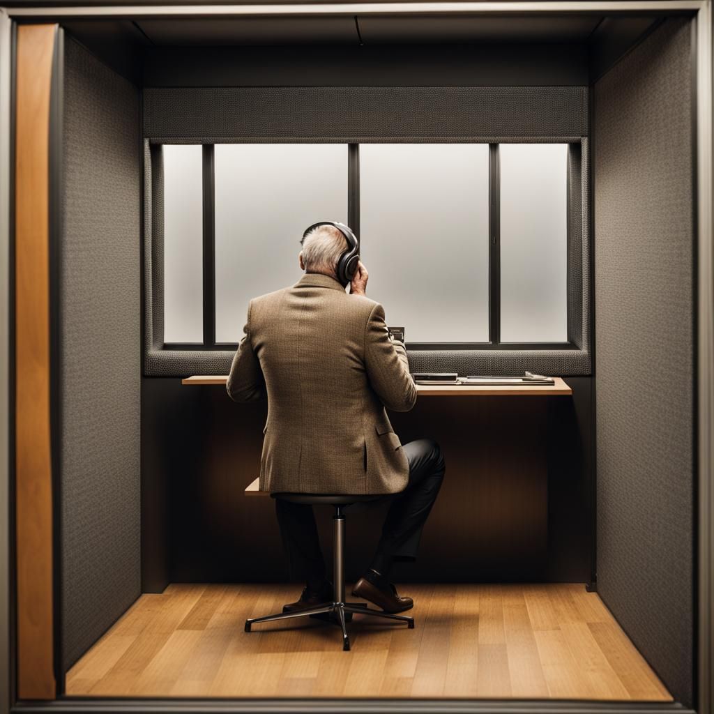 Man in Soundproof Booth During Hearing Test