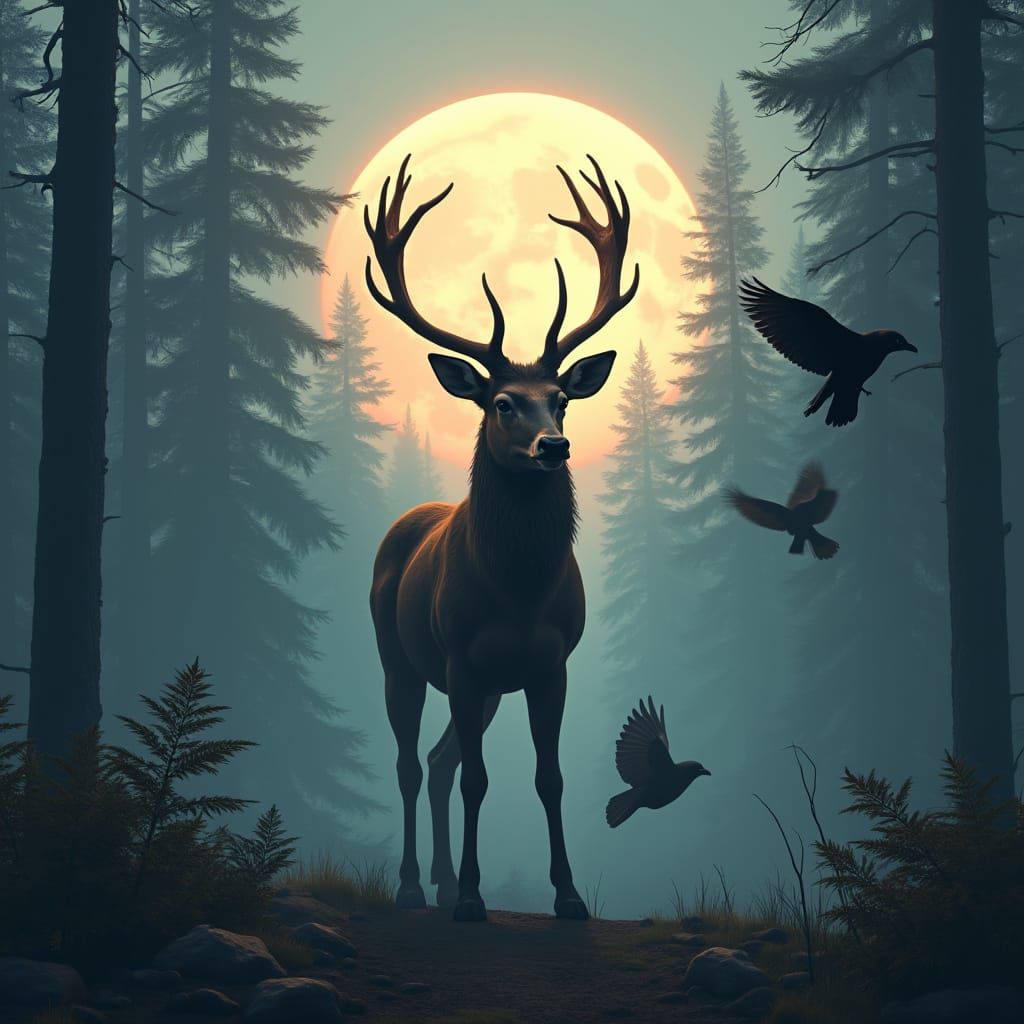 Deer Portrait Tattoo Design in Fantasy Art Style