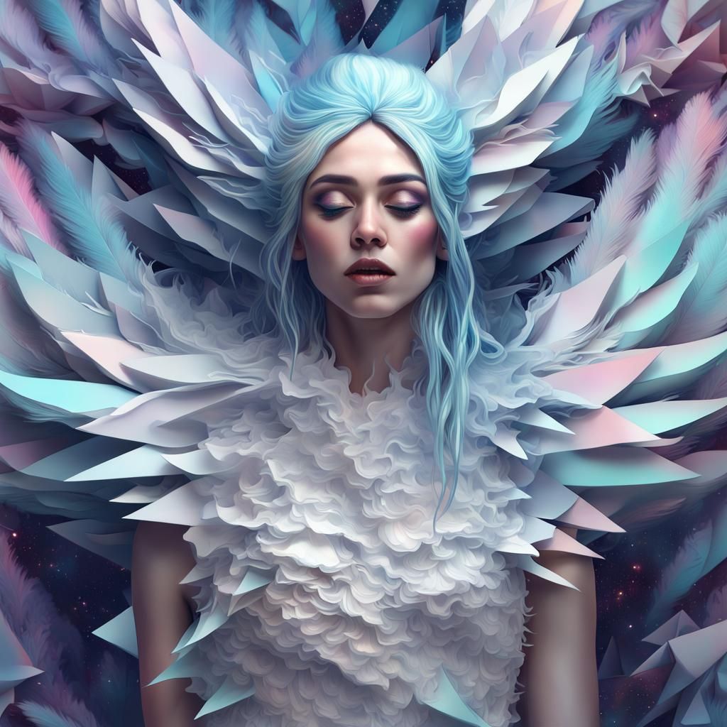 Aquarius Woman: Origami Art in Pastel Gothic Style