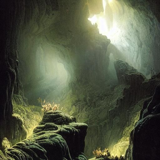 Lush Ecosystem Inside a Deep Cave System