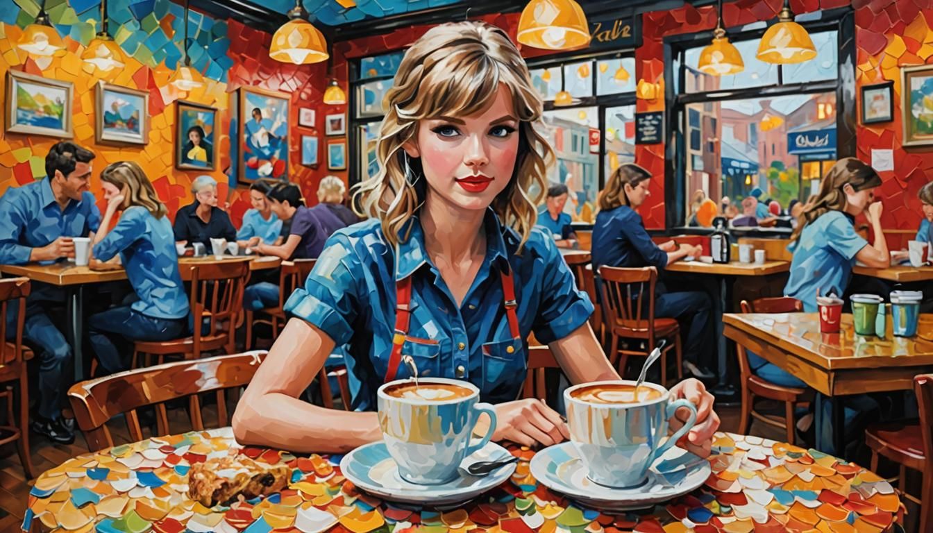 In this vibrant impasto painting Taylor Swift does lunch