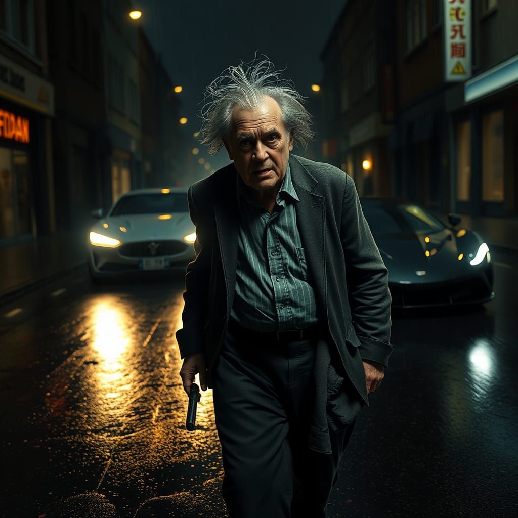 Drunk Old Man About to be Hit by Car