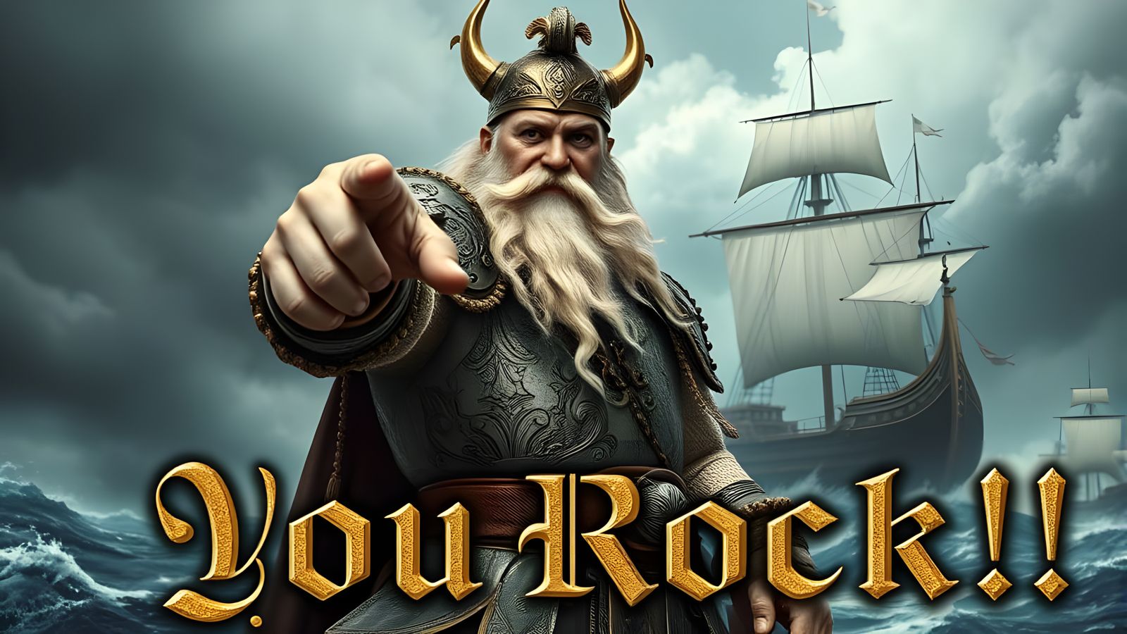 Viking God in Rococo Armor Points at the Viewer