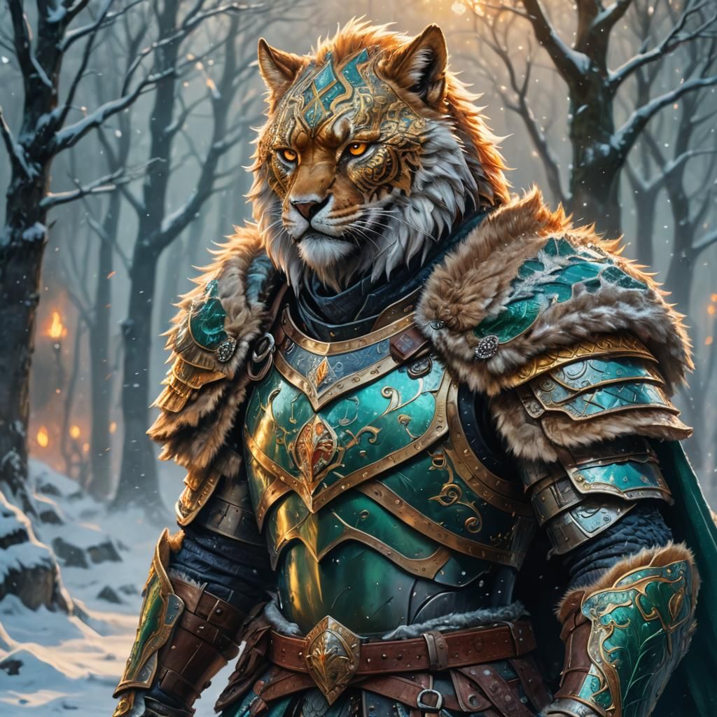 Leonin Warrior in Heavy Armor with Impasto Textures