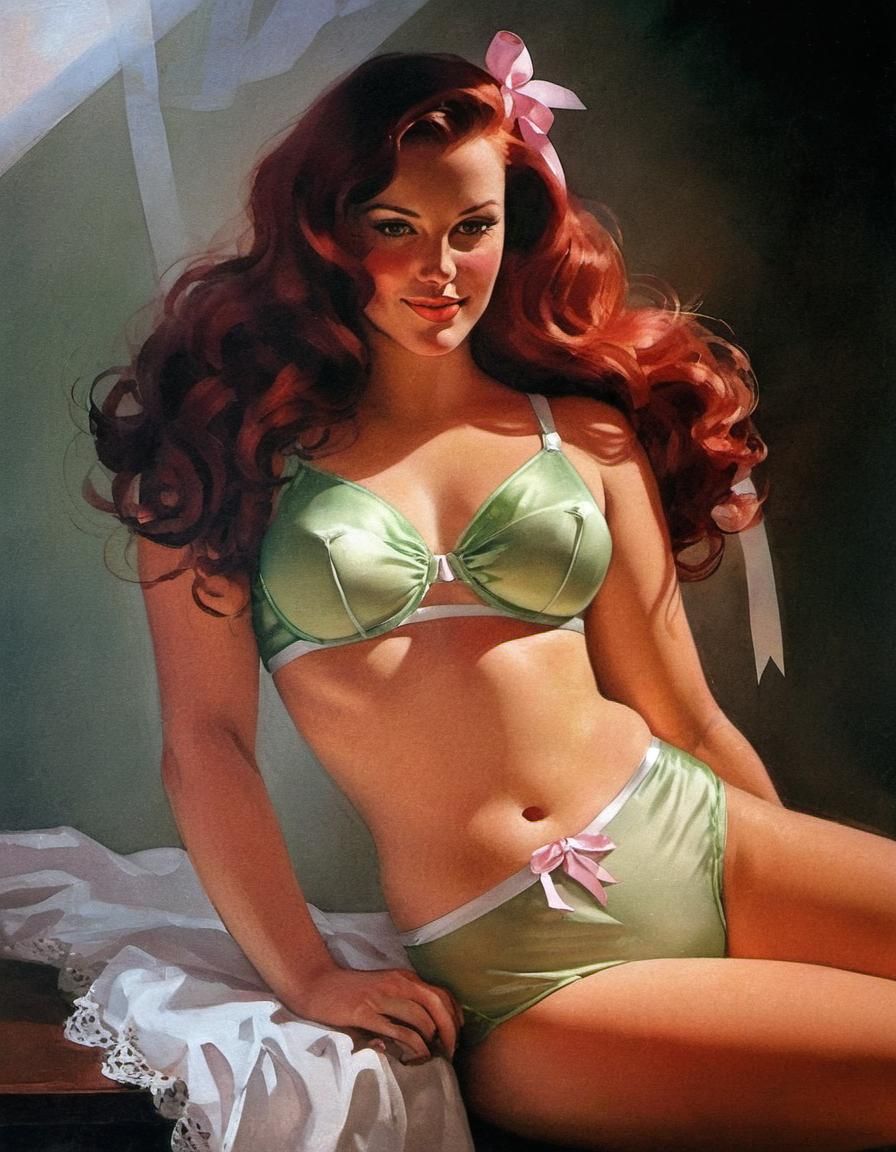 Curvy Redhead in Lingerie, Pin-Up Illustration